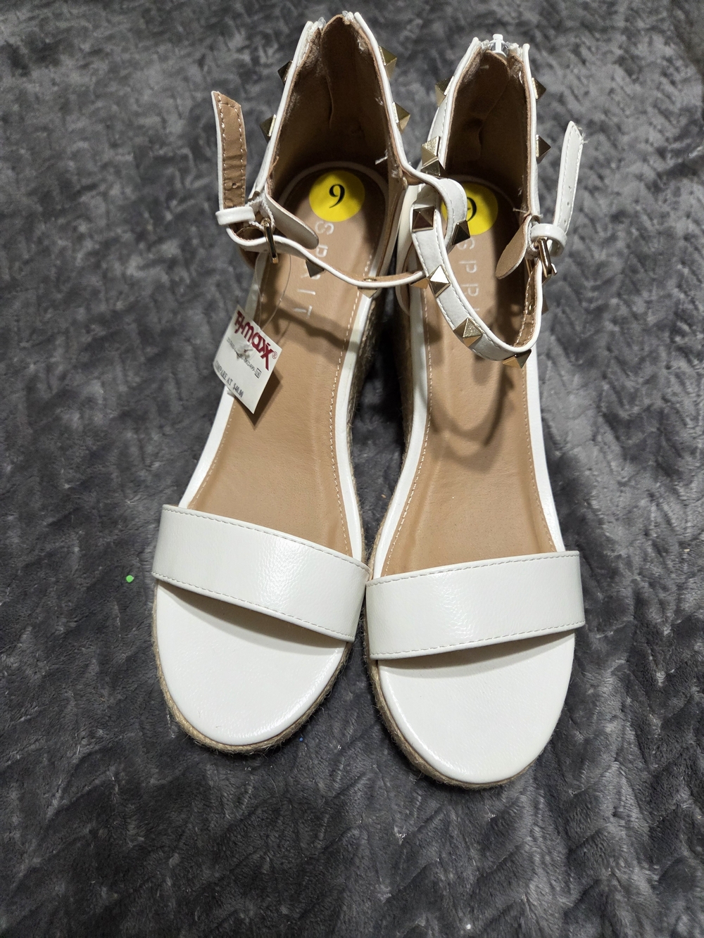 Esprit White Studded Ankle-Strap Wedges for Women